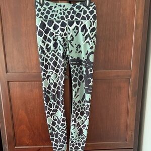 High-Waist Mint & Black Printed Workout Leggings
